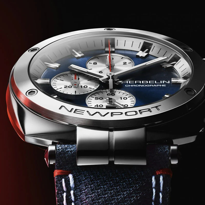 Michel Herbelin Newport Héritage Quartz Chronograph Blue Dial Stainless Steel Watch 42mm (35664AP25X) - Cassim & Co South Africa