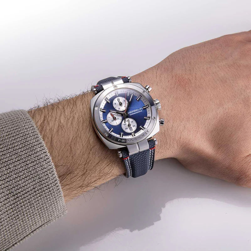 Michel Herbelin Newport Héritage Quartz Chronograph Blue Dial Stainless Steel Watch 42mm (35664AP25X) - Cassim & Co South Africa