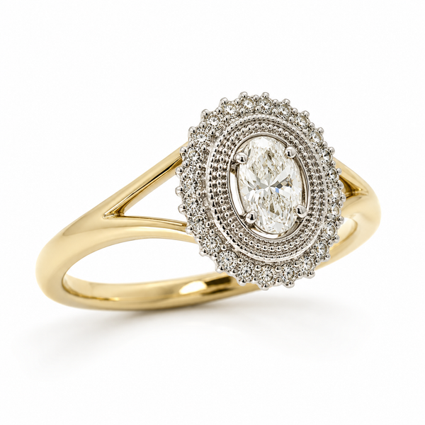 9ct Yellow Gold Oval Halo Diamond Engagement Ring 1102182