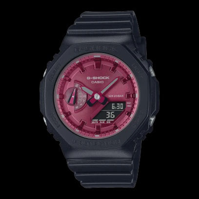 Casio G-SHOCK GMA-S2100RB-1ADR with red dial, octagonal resin case and resin strap
