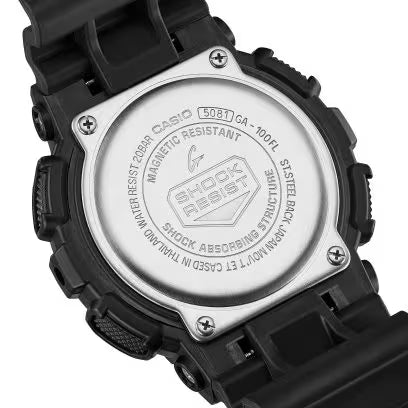 Casio G-Shock GA-100FL-1A Quartz Chronograph Blue Dial Black Resin Watch (GA-100FL-1ADR)