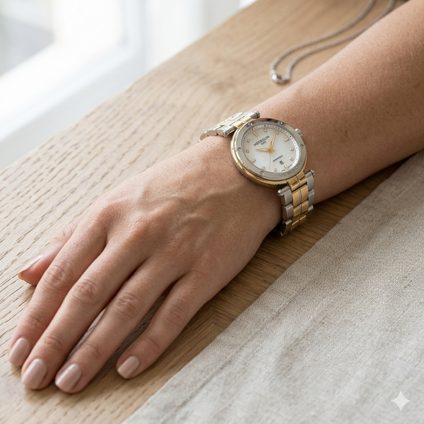 Newport – quartz date – steel and yellow gold PVD, mother-of-pearl & diamonds-14288BT89S - Cassim & Co South Africa