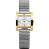 Michel Herbelin 5th Avenue 17137P08B two-tone quartz watch with gold PVD rectangular case, silver dial with Roman numerals, and stainless steel Milanese mesh bracelet