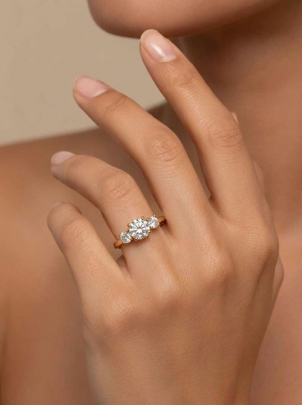 9ct Yellow Gold 1.05ct Round Lab Grown Diamond Three Stone Engagement Ring (LR25) - Cassim & Co South Africa