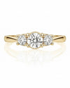 9ct yellow gold three stone engagement ring with 1.05ct lab grown round diamonds in claw setting