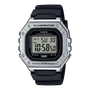 Casio W218HM-7AV quartz digital chronograph watch with silver resin case, black strap, and Illuminator LED backlight display