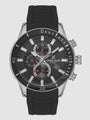 Daniel Klein Exclusive DK113313-6 men's chronograph watch with black dial, steel case, dual-time sub-dials, and black silicone strap
