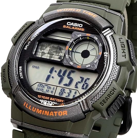Casio AE-1000W-3AV World Time Digital Quartz Green Watch (AE-1000W-3AV)