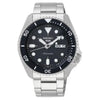 Seiko 5 Sports SRPD55K1 automatic dive watch with black dial, stainless steel case and bracelet, unidirectional rotating bezel, and day-date display