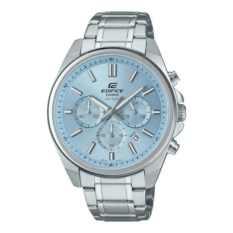Casio Edifice EFV-650D-2BVUDF chronograph watch with ice-blue dial and stainless steel bracelet