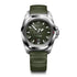 Victorinox I.N.O.X. automatic watch with green textured dial, steel case and black rubber strap