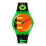 Swatch Neon Rider SO29G106 quartz watch with multi-coloured neon dial transparent green bio-sourced case and silicone strap