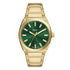 Fossil Everett FS6090 men's quartz watch with green sunray dial and gold-tone stainless steel bracelet
