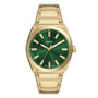 Fossil Everett FS6090 men's quartz watch with green sunray dial and gold-tone stainless steel bracelet