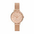 Fossil Jacqueline ES4628 rose gold-tone quartz watch with sunray dial, crystal-set bezel, and stainless steel mesh bracelet