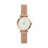 Fossil Carlie Mini ES4433 quartz watch with mother-of-pearl dial and rose gold-tone mesh bracelet on white background