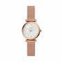 Fossil Carlie Mini ES4433 quartz watch with mother-of-pearl dial and rose gold-tone mesh bracelet on white background