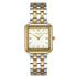 Obaku Graf Butter V309LXFWSF two-tone square quartz watch with white dial and gold-tone hands on integrated stainless steel bracelet