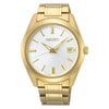 Seiko Dress SUR314P1 gold-tone stainless steel watch with white dial and date display at 3 o'clock