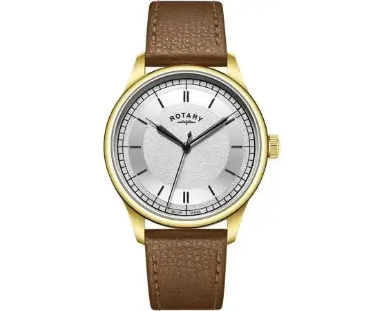 Rotary Heritage GS05983/31 quartz watch with champagne sector dial, yellow gold plated case and brown leather strap