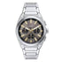 Fossil Everett FS6128 chronograph watch with sunray grey guilloche dial, 44mm stainless steel case, rose gold-tone accents, and integrated steel bracelet