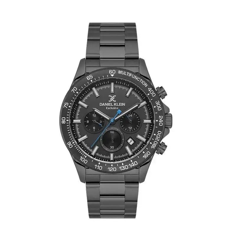 Daniel Klein DK113852-5 black dial chronograph watch on gunmetal IP steel bracelet