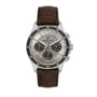 Daniel Klein DK113973-5 Exclusive chronograph watch with silver dial, brown crocodile-embossed leather strap, stainless steel case, and black tachymeter bezel