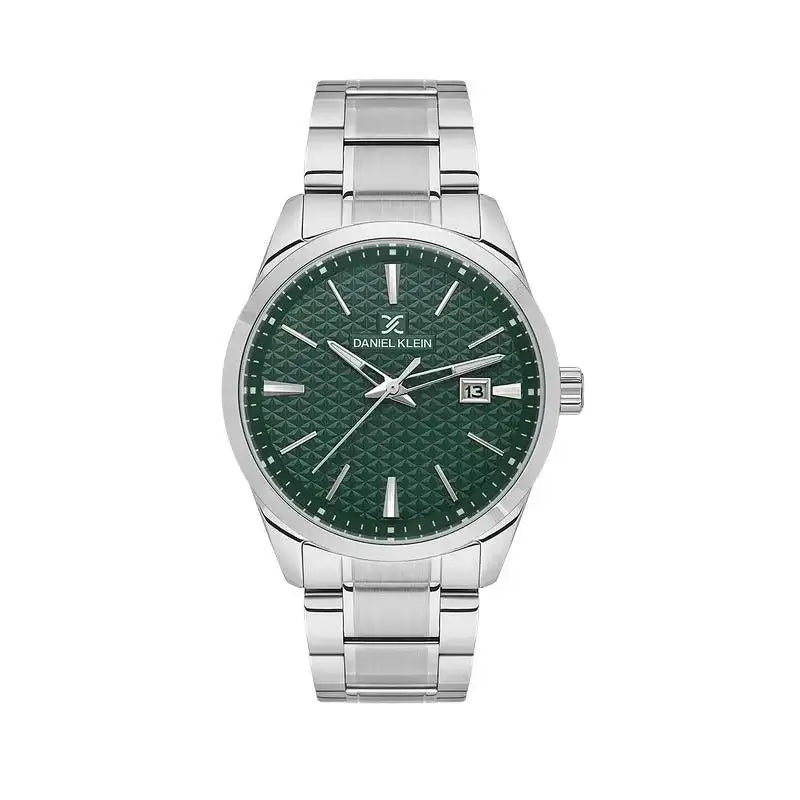 Daniel Klein DK113806-2 men's quartz watch with textured green dial, stainless steel case and integrated bracelet, date window at 3 o'clock