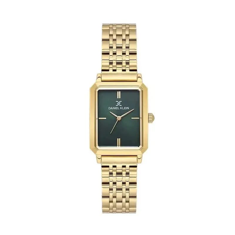 Daniel Klein DK113785-4 ladies watch with dark green dial and gold-plated stainless steel rectangular case and bracelet