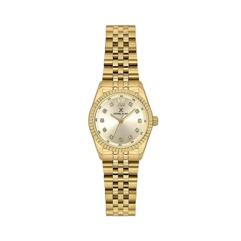 Daniel Klein DK113925-2 women's gold plated quartz watch with white crystal dial and five-link bracelet