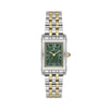 Daniel Klein Premium DK113936-5 quartz watch with dark green dial, rectangular case, and two-tone stainless steel bracelet with gold accents