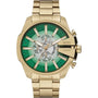 Diesel Mega Chief Slim DZ4684 quartz chronograph watch with green gradient dial and gold-tone stainless steel case and bracelet