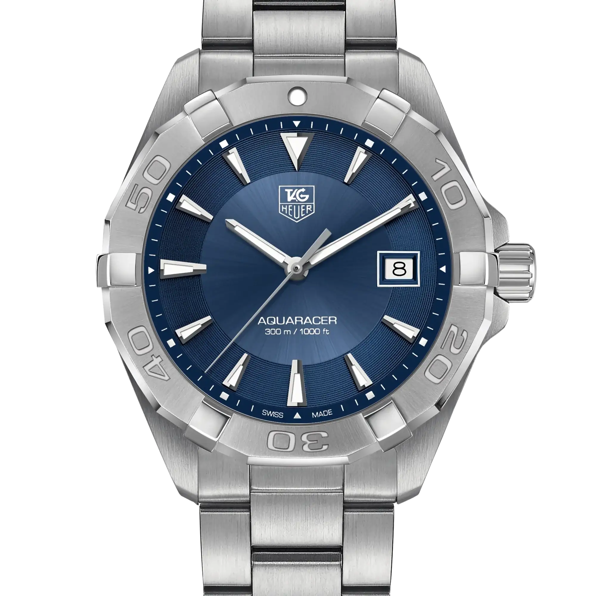 Pre-owned TAG Heuer Aquaracer WAY1112.BA0928 blue dial quartz dive watch with stainless steel case and bracelet, 300m water resistance