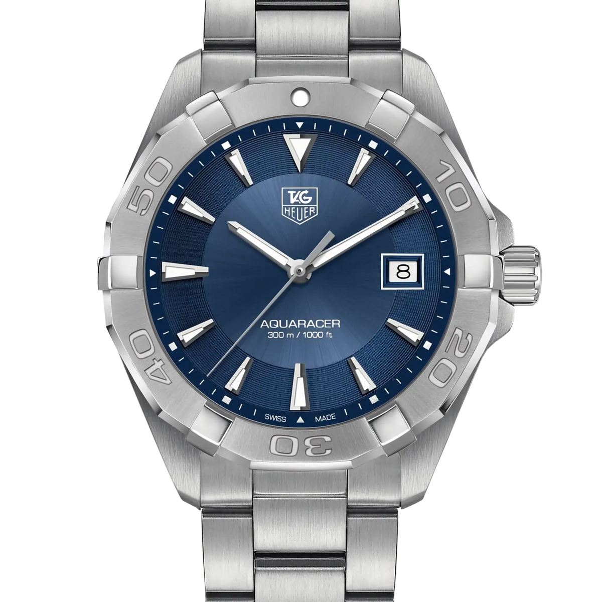 Pre-owned TAG Heuer Aquaracer WAY1112.BA0928 blue dial quartz dive watch with stainless steel case and bracelet, 300m water resistance