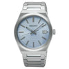 Seiko Classic SUR599P1 quartz watch with icy blue guilloche dial and stainless steel bracelet