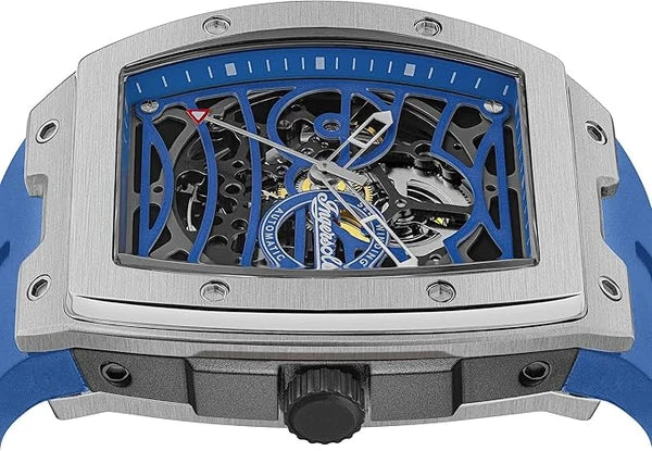 Ingersoll The Challenger Automatic Skeleton Blue Dial Tonneau Stainless Steel Watch (I12308)
