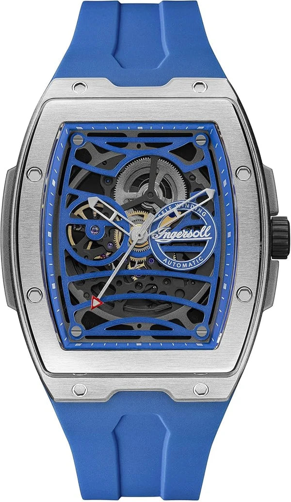Ingersoll The Challenger Automatic Skeleton Blue Dial Tonneau Stainless Steel Watch (I12308)