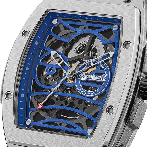 Ingersoll The Challenger Automatic Skeleton Blue Dial Tonneau Stainless Steel Watch (I12308)