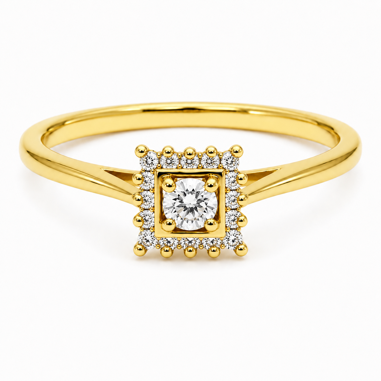 18k Yellow Gold Square Cluster Diamond Engagement Ring 1101925