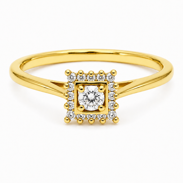 18k Yellow Gold Square Cluster Diamond Engagement Ring 1101925