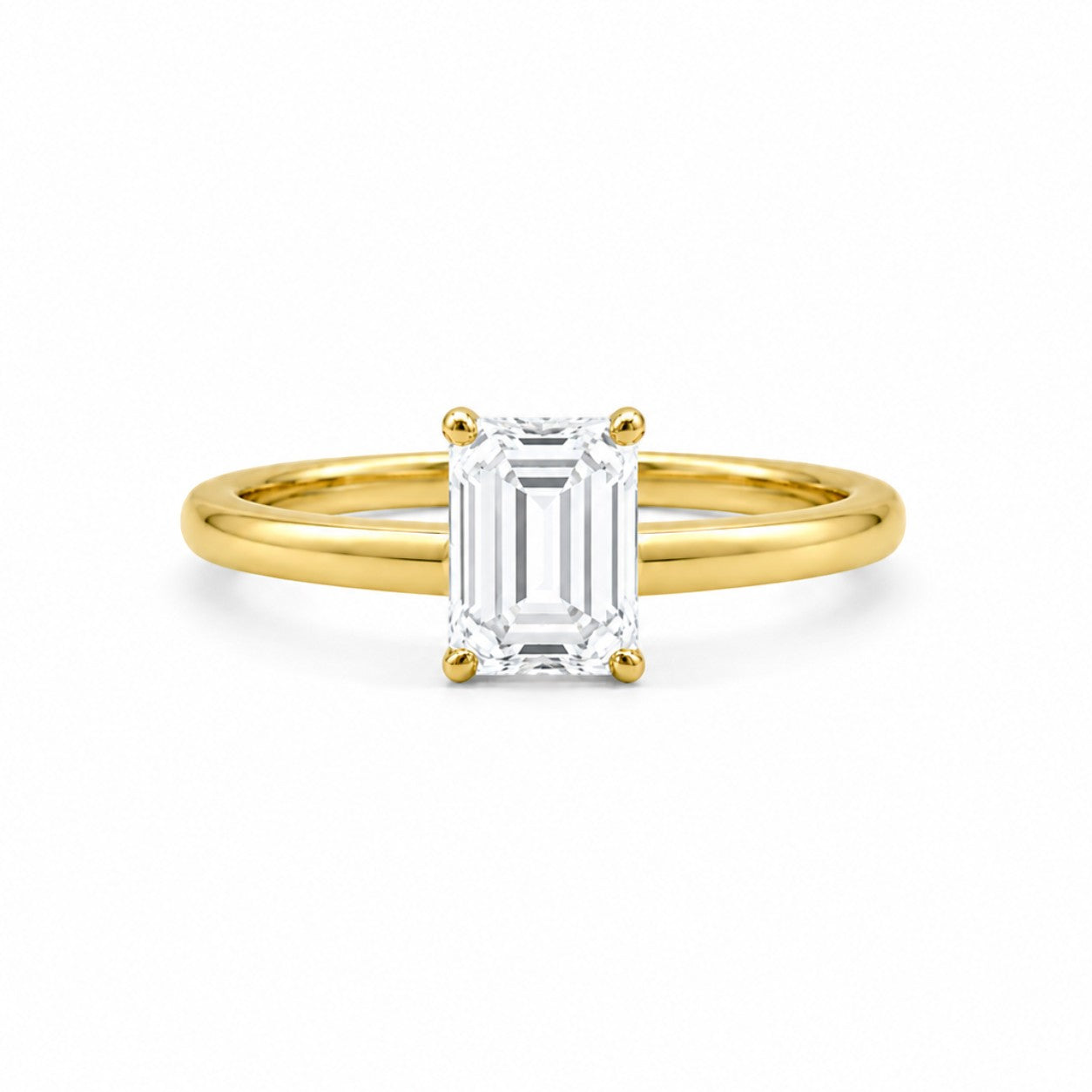 9ct yellow gold solitaire engagement ring with 1.00ct emerald-cut lab grown diamond in four-claw setting by Cassim & Co Johannesburg