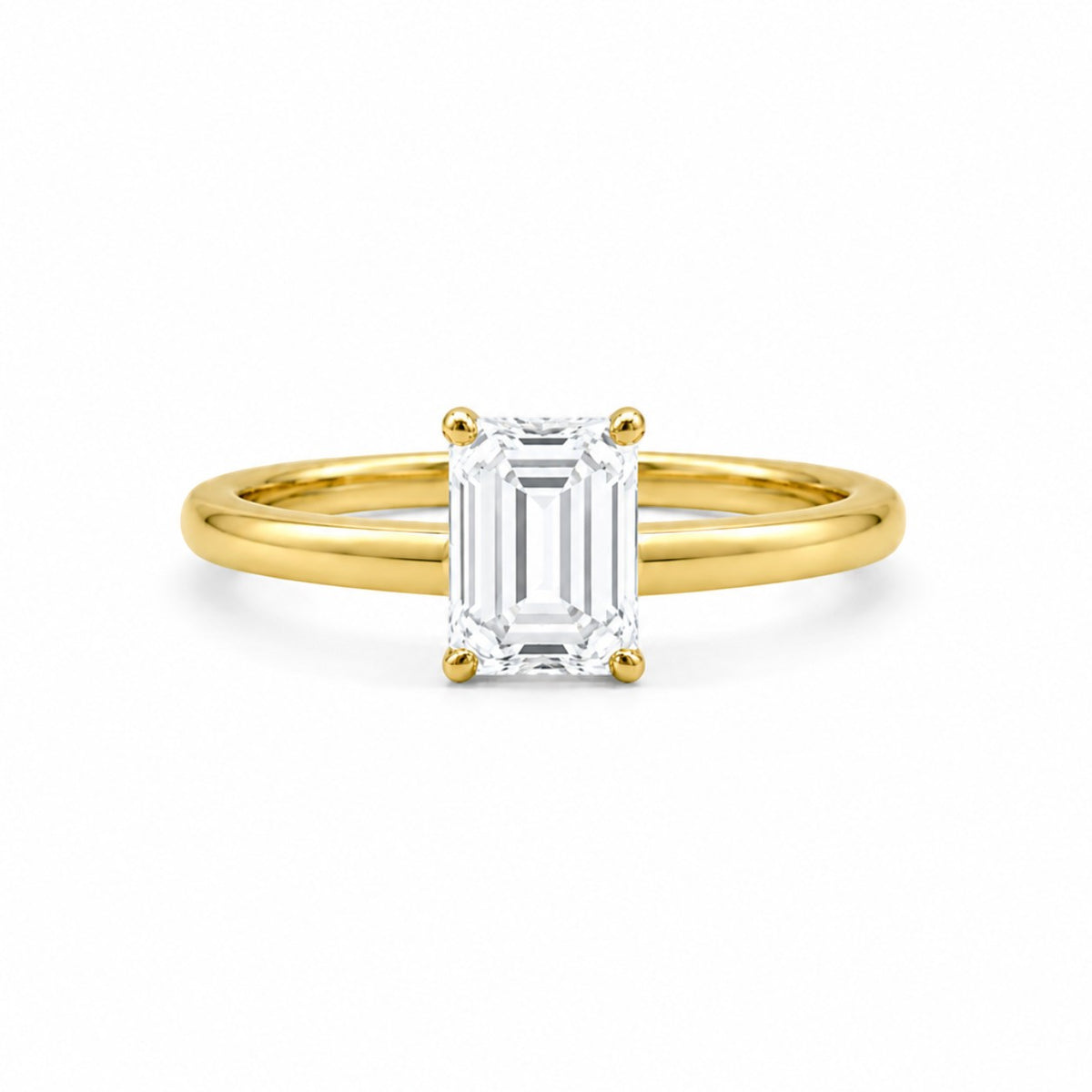 9ct yellow gold solitaire engagement ring with 1.00ct emerald-cut lab grown diamond in four-claw setting by Cassim & Co Johannesburg