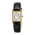 Seiko SWR108P1 Classic rectangular ladies watch with white Roman numeral dial, gold-tone stainless steel case and black leather strap