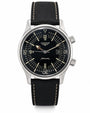 Pre-owned Longines Legend Diver L3.374.4.50.0 automatic watch with 42mm stainless steel case, black dial with luminous markers, date display, and black textile strap with beige stitching