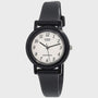 Casio LQ-139BMV-1B women's quartz watch with white dial, black Arabic numerals, and black resin case and strap