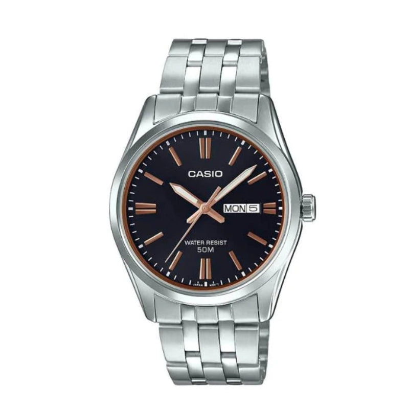Casio Enticer LTP-1335D Quartz Black Dial Rose Gold Accents Stainless Steel Ladies Watch (LTP-1335D-1A2VDF)