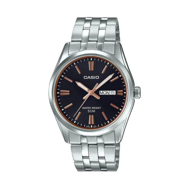 Casio Enticer LTP-1335D Quartz Black Dial Rose Gold Accents Stainless Steel Ladies Watch (LTP-1335D-1A2VDF)