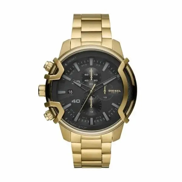 Diesel Griffed DZ4522 gold-tone stainless steel chronograph watch with black sunray dial and oversized crown guards