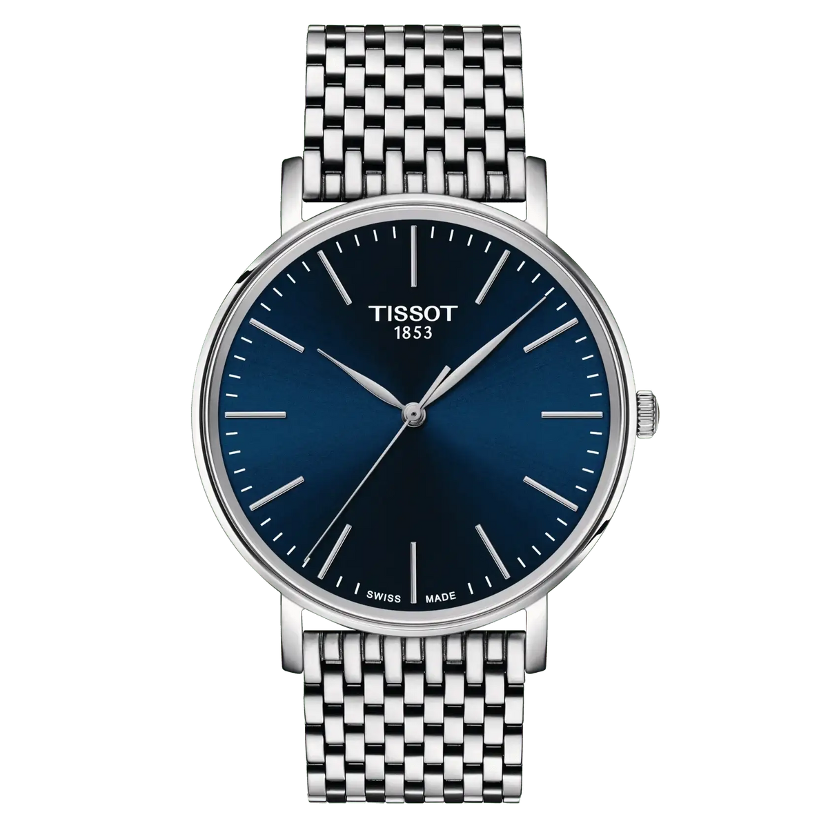 Tissot Everytime 40mm blue sunburst dial with applied baton markers