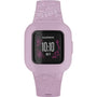 Garmin Vívofit jr. 3 Kids Fitness Tracker in Lilac Floral with embossed floral pattern silicone band and colour display showing time and date